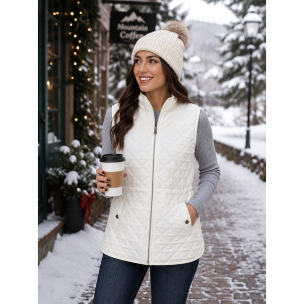 Croft & Barrow Women's XXL White Quilted Vest Full Zip Adjustable Waist